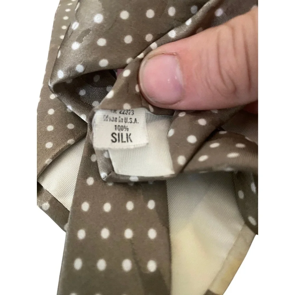 Paul Rodon Couture Men Silk Tie Taupe Polka Dot Abstract Brushstroke Made in USA